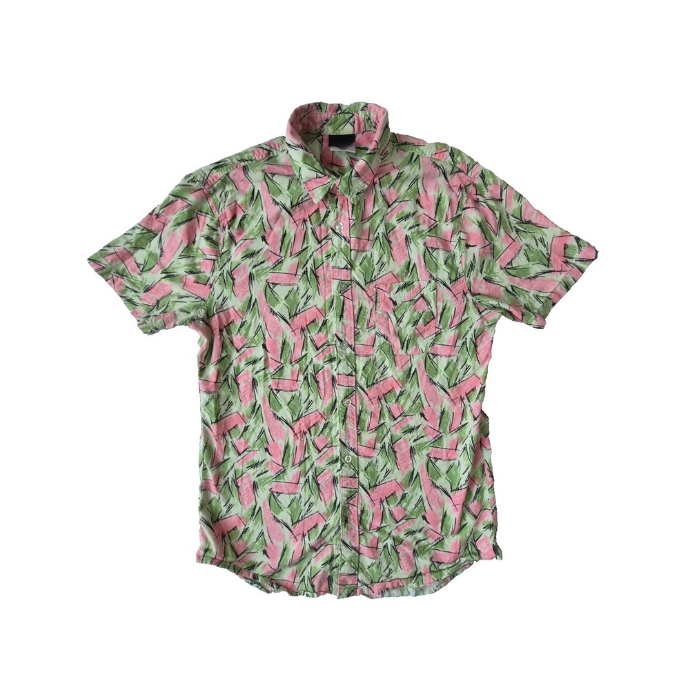 Stranger Things Netflix Official Merch Button Up Shirt Medium Pink Green Print‎